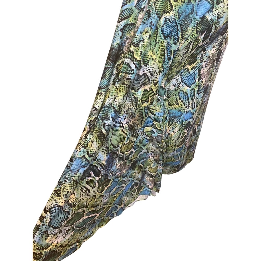 Coldesina Green Snake Print Asymmetrical Cape Sleeve Mini Dress Size L NEW - Picture 6 of 10